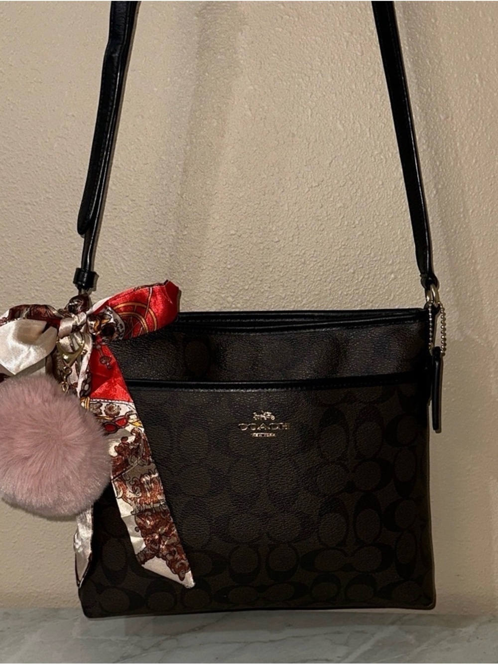 Coach Dark Brown/black Crossbody Bag with Gold Accents. Bag Charm included.